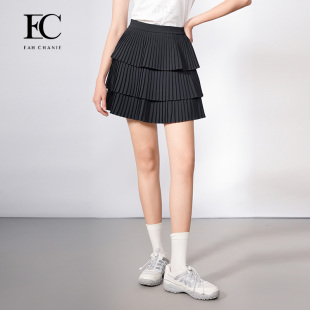 奕辰夏季 小黑裙短裙蛋糕裙高腰显瘦半身裙百褶裙子eahchanie 新款