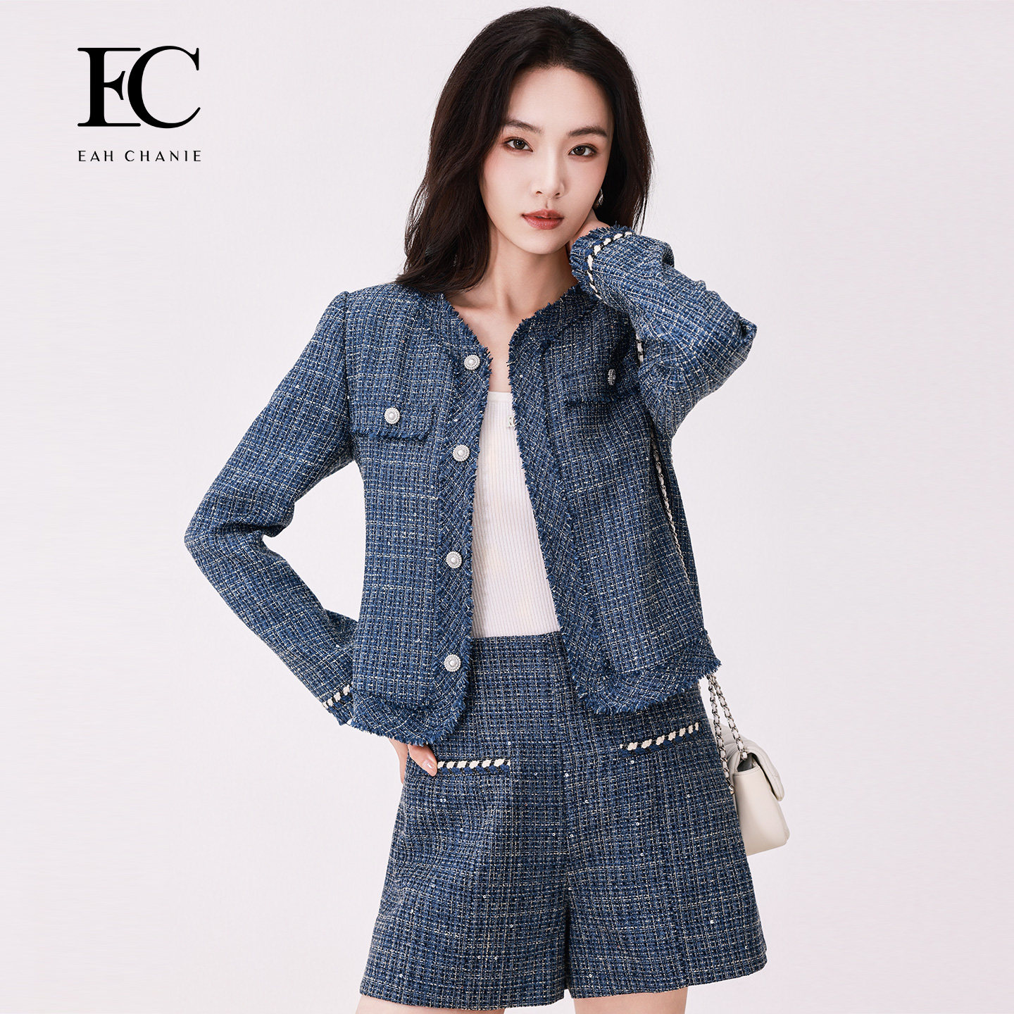 【雾蓝晨梦】奕辰2025秋季新款粗花呢编织小香风短外套法式通勤女,女装/女士精品,短外套,淘宝优惠券,粉丝福利购,淘宝优惠卷