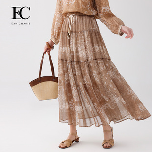 波西米亚风半身裙松紧腰印花长裙女 奕辰2026春夏新款 新品