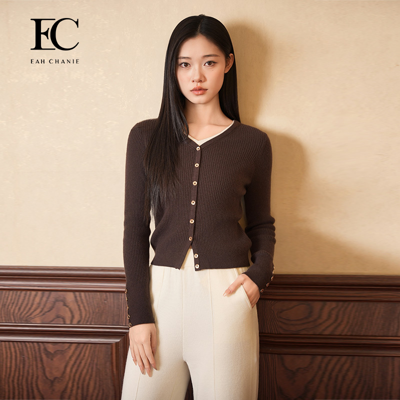 奕辰绵羊毛假两件针织开衫