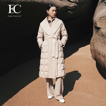 奕辰2024冬季新款长款羽绒服气质大翻领白鹅绒羽绒衣女eahchanie