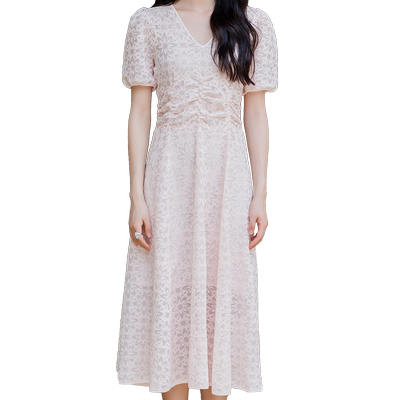 奕辰法式减龄花苞袖收腰连衣裙