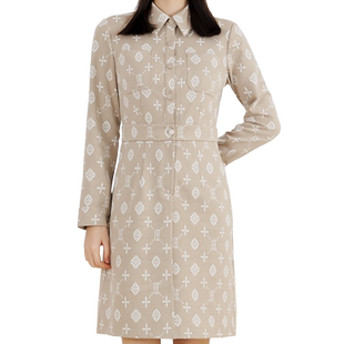 【清仓】奕辰秋季新款休闲连衣裙气质印花长袖收腰减龄裙子女