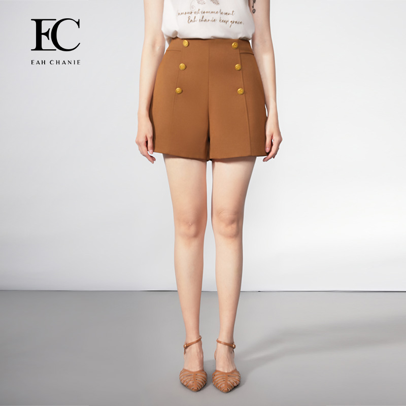 奕辰时尚高腰显瘦双排扣短裤