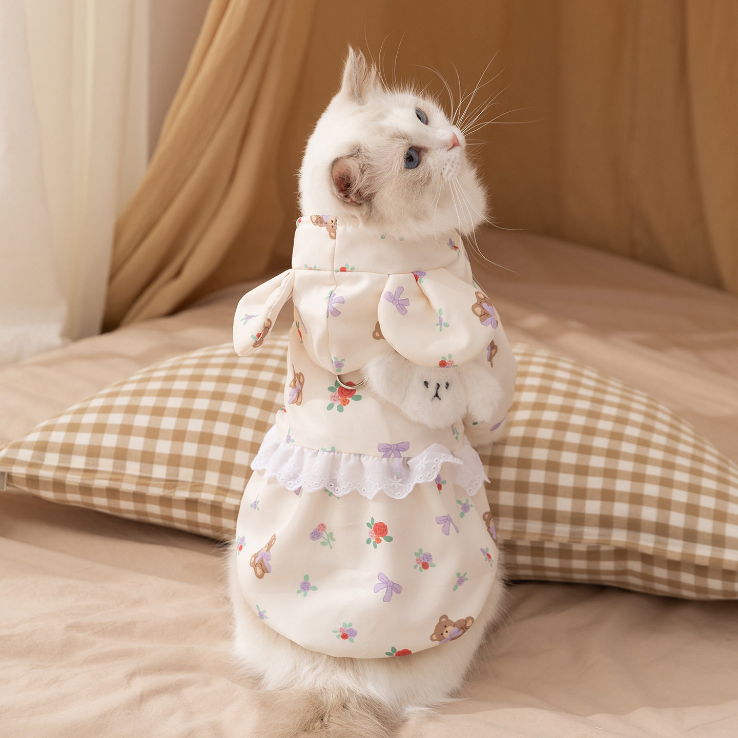 狗狗衣服秋冬季法式碎花仙女裙子狗宠物服装/雨衣