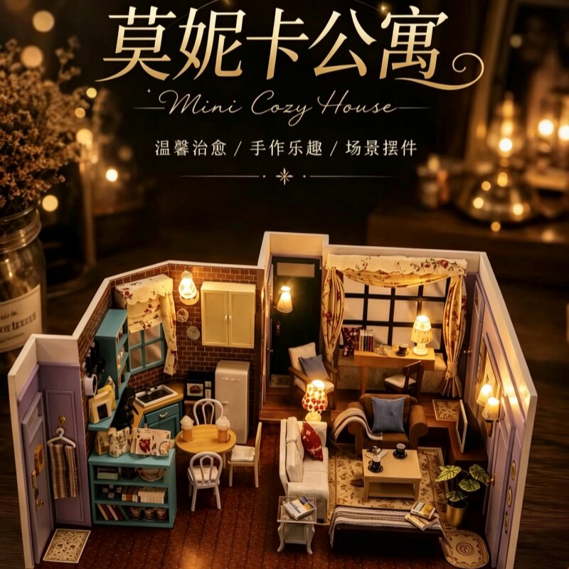 LilHaven莫妮卡公寓DIY小屋手工拼装微缩娃娃屋解压摆件生日礼物