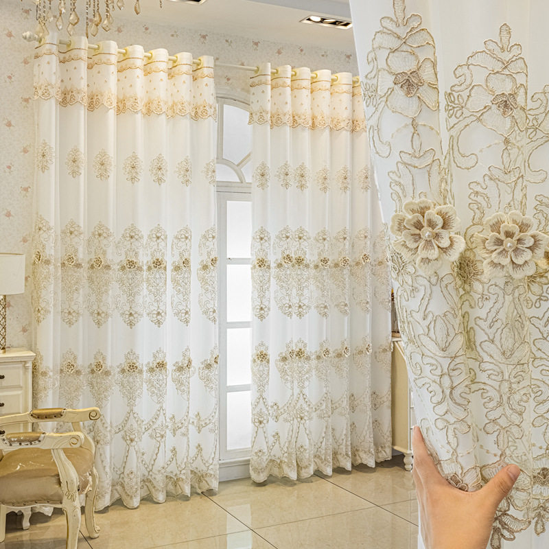 高端双层窗帘成品客厅卧室遮光现代简约轻奢绣花窗纱帘透光不透人