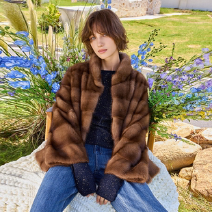 THEEASE舒适派国际公约野生水貂真丝里衬优雅贵气奢华女皮草外套