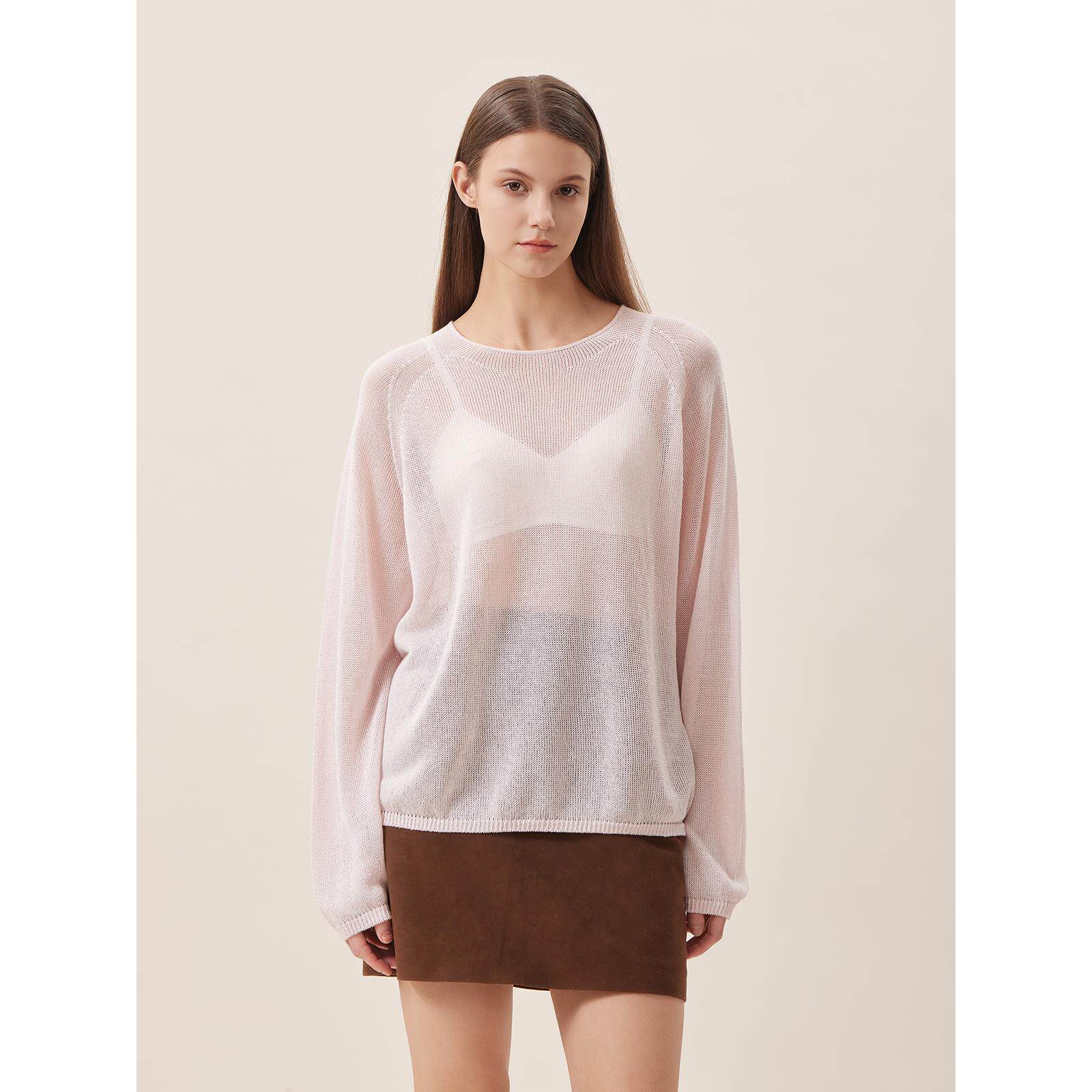 THEEASE舒适派进口和纸纱针织罩衫简约休闲百搭慵懒叠穿打底上衣