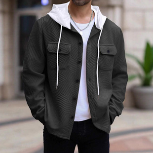 Hooded coat,solid-colored cardigan shirt连帽外套纯色开衫衬衫