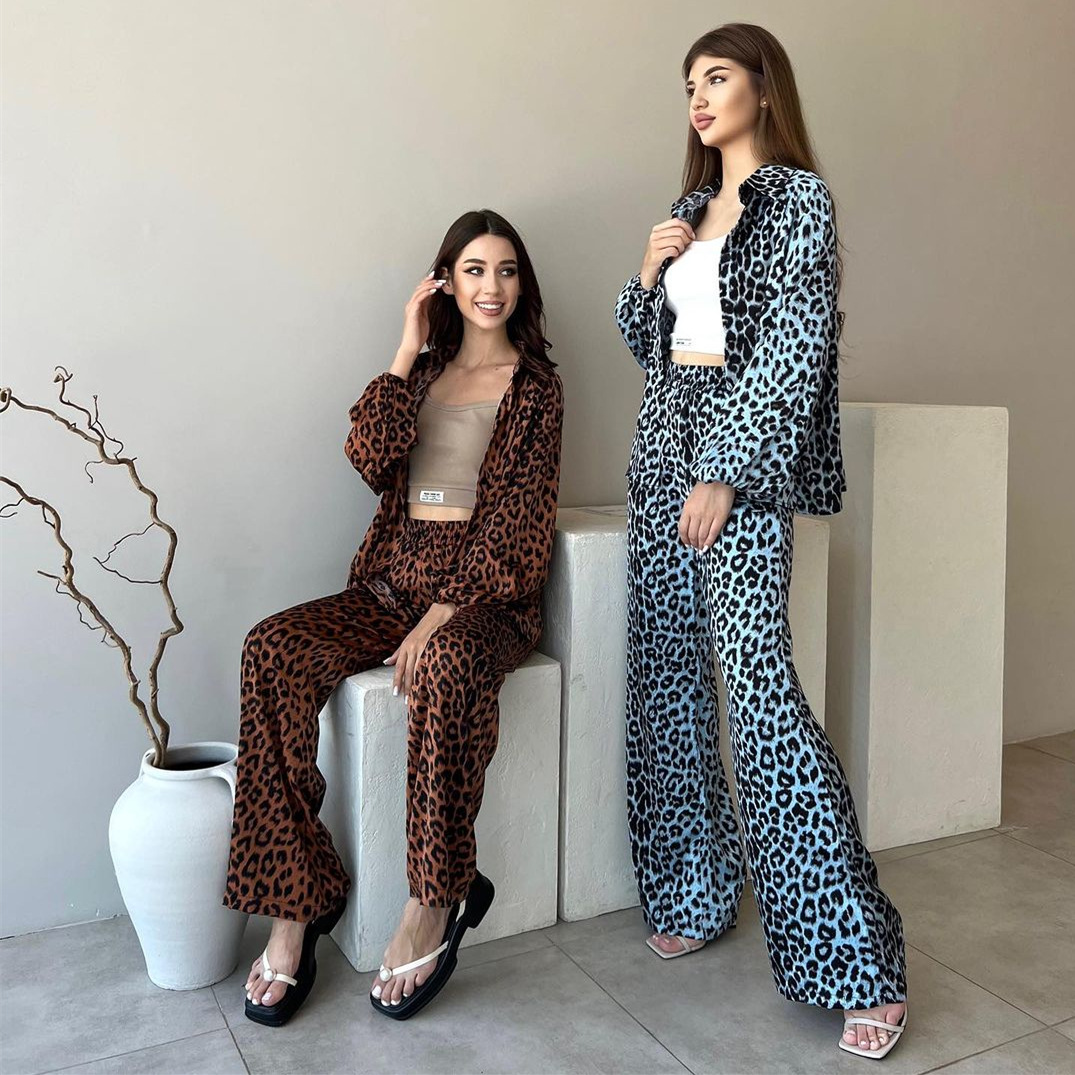 欧美2023秋个性时尚豹纹印花套装
