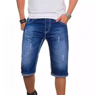 Stretch denim shorts for men夏季水洗五分裤潮男士弹力牛仔短裤