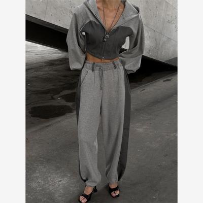 连帽短款露脐卫衣休闲卫裤女套装