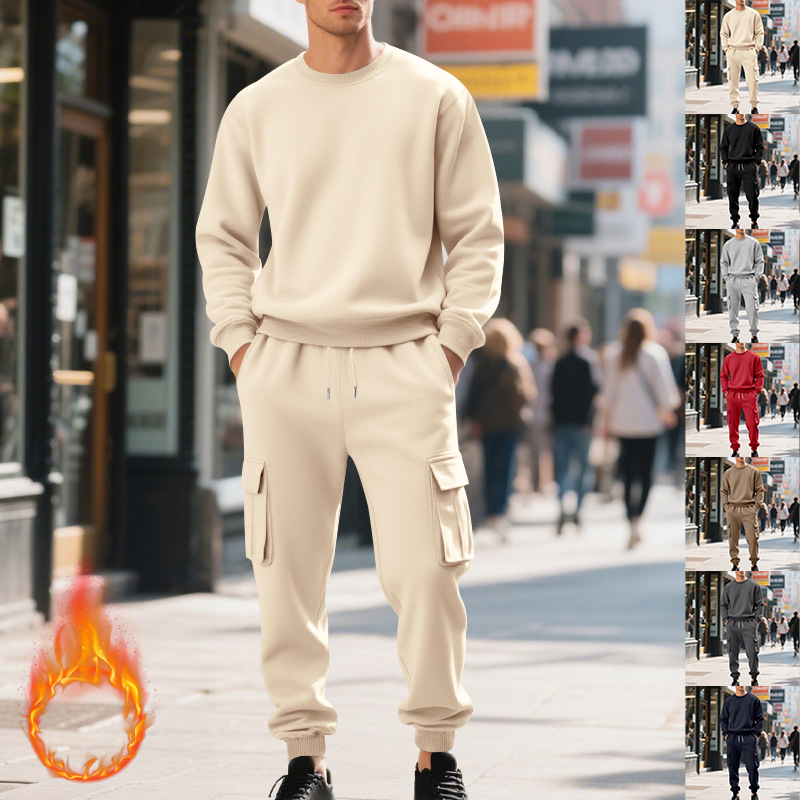 抓绒长袖卫衣工装裤男