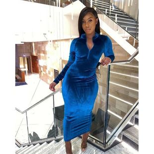 Women's velvet long sleeve dress轻奢高档秋冬款丝绒长袖连衣裙