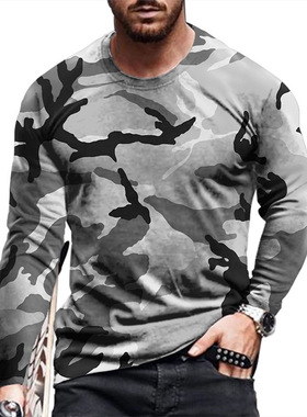 Camo base shirt Long sleeve T-shirt潮流青年迷彩打底衫长袖T恤