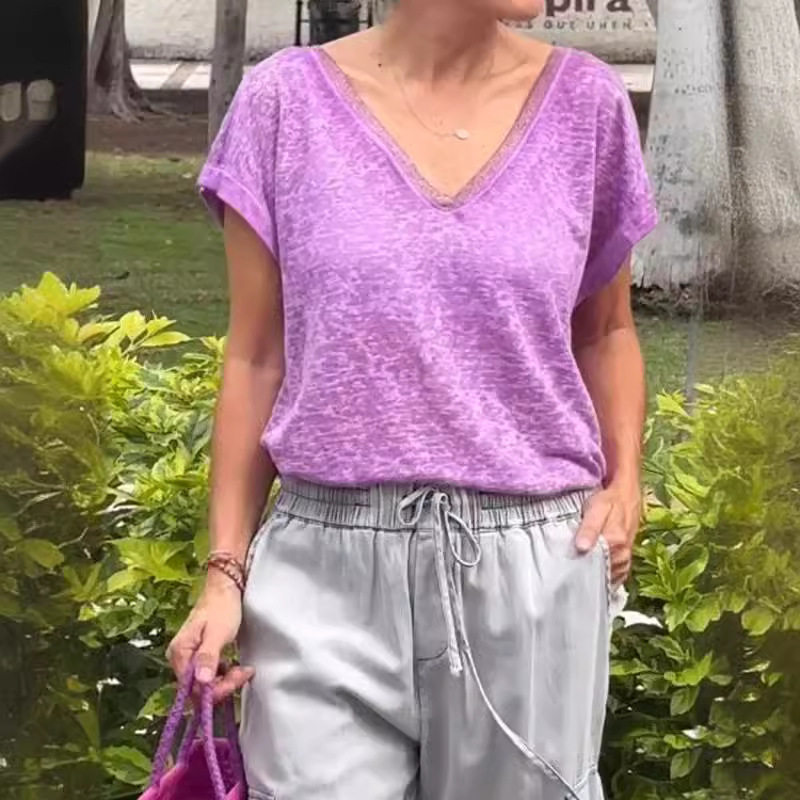 夏季新款纯棉短袖T恤V领