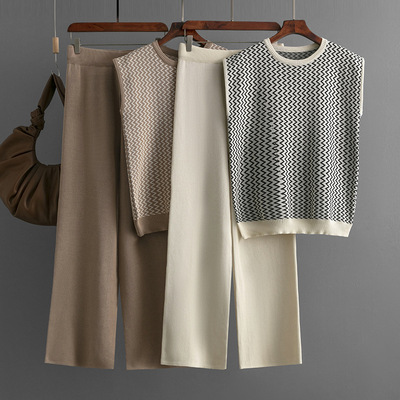 时尚套装女新款欧美无袖针织上衣