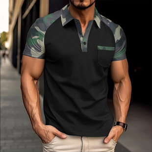 Camouflage short-sleeved POLO shirt 户外迷彩拼色POLO衫短袖男