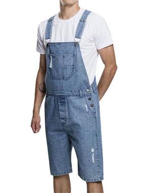 Jeans ripped onesies overalls overalls牛仔破洞连体工装背带裤