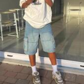 denim 牛仔宽松短裤 shorts Loose workwear 男街头工装 直筒五分裤