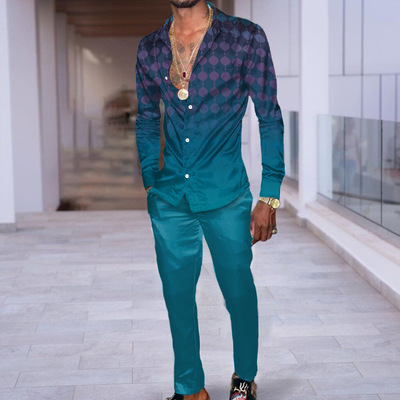 2022新款外贸长袖衬衫套装个性