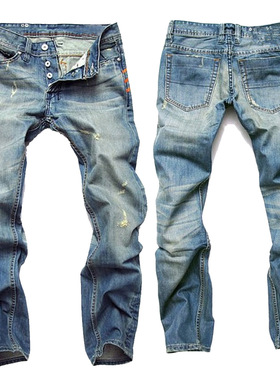 Ripped straight slim jeans欧美新款弹力破洞直筒修身牛仔裤长裤