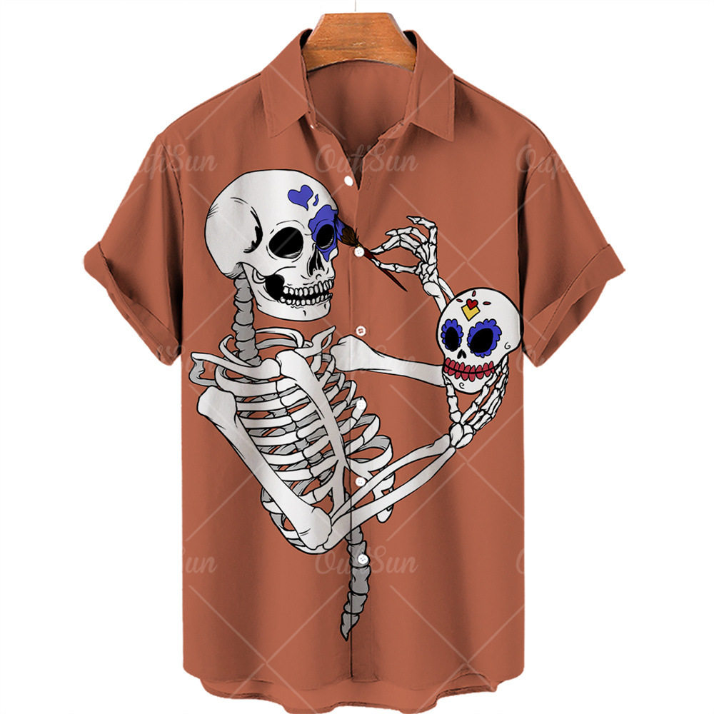 stylish summer shirt with skull print 时尚夏款骷髅印花衬衫男