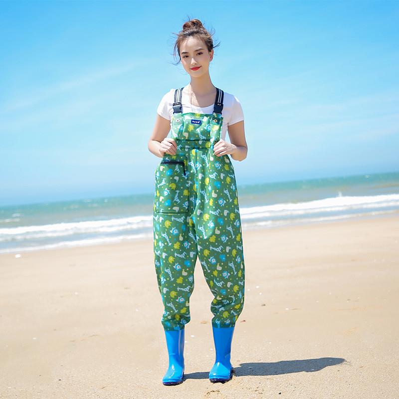 女士下水裤背带连体抓捕鱼沙滩雨鞋半身防水雨裤儿童赶海涉水衣服
