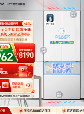 松下大白464L零嵌法式多门冰箱纳诺怡除菌双循环一级能效EW46TGB