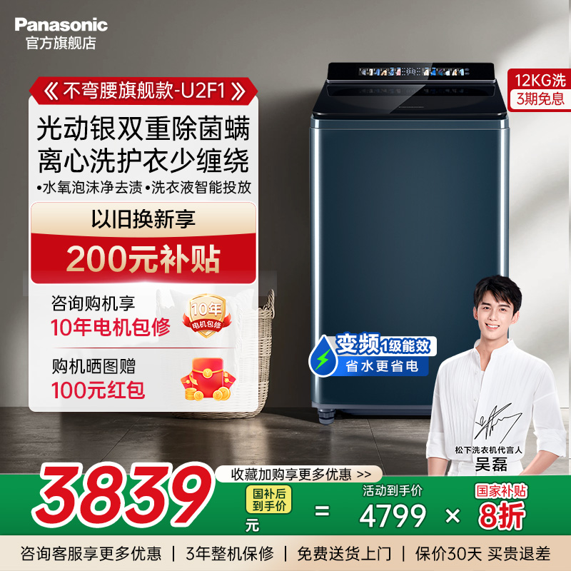 松下不弯腰12KG波轮洗衣机顶配