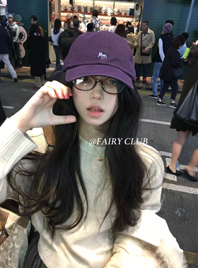 韩版显脸小鸭舌帽2025新款紫色宽檐刺绣棒球帽日系简约大头围帽子