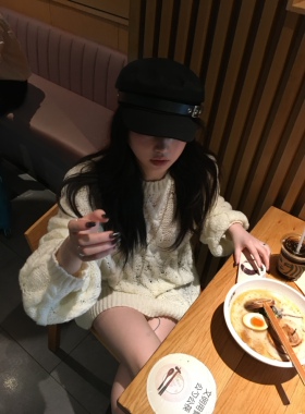 秋日系八角帽ins韩版百搭鸭舌帽平顶贝雷帽女学院英伦帽子显脸小