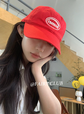 韩系ins红色棒球帽子显白显脸小软顶百搭休闲字母刺绣鸭舌帽遮阳