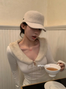 露丝同款秋冬加厚毛线帽平顶针织鸭舌帽韩版复古百搭显脸小马术帽