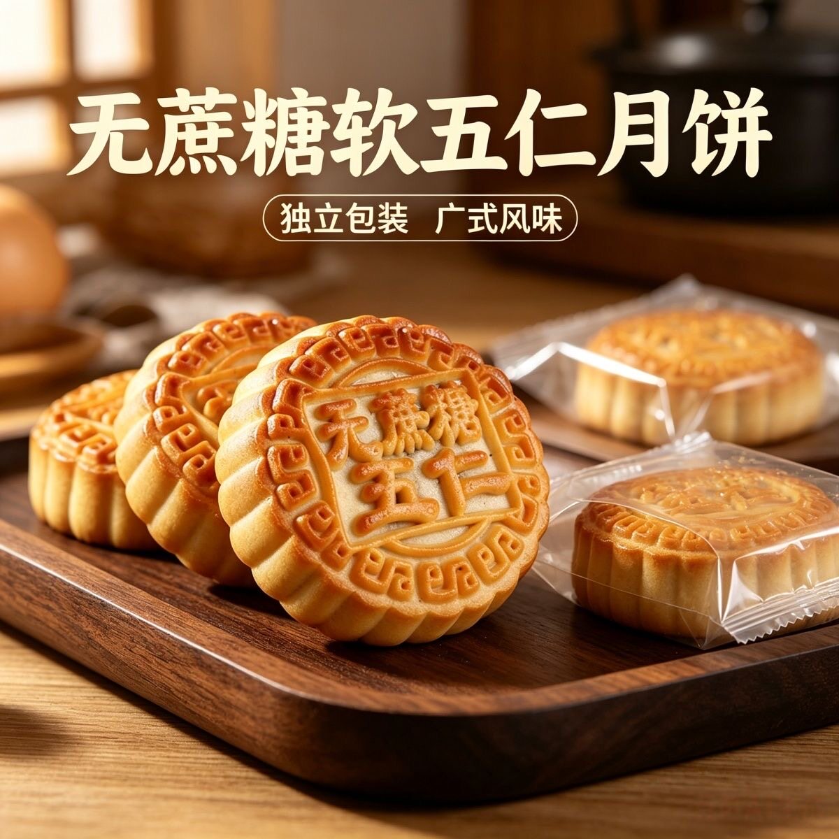 无蔗糖老式五仁月饼正宗独立包装老式月饼2斤中秋传统零食糕点