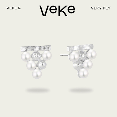 VEKE「白玉满枝」淡水珍珠耳环几何造型简约款珍珠耳钉女SE21372A