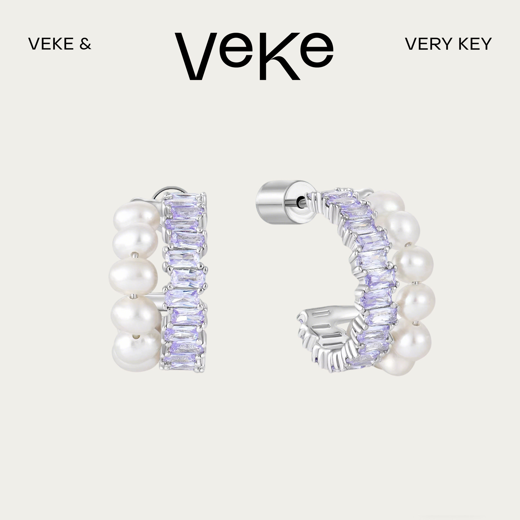 VEKE「紫玫瑰」天然淡水珍珠耳环女高级轻奢耳夹耳饰