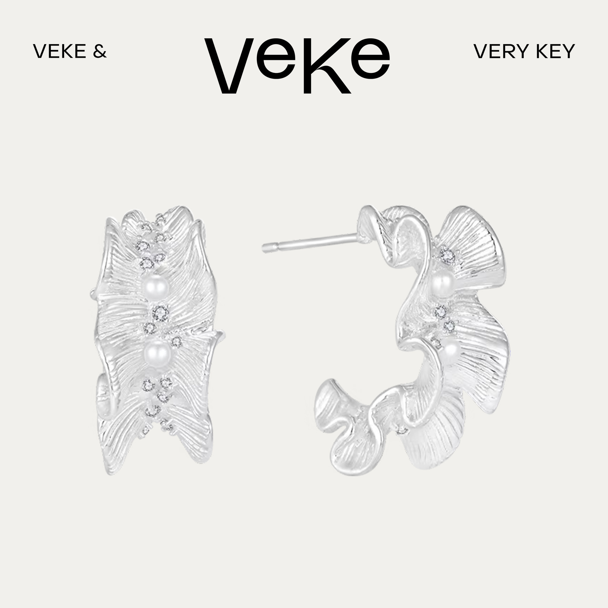 VEKE「月亮河」925银针简约风时尚气质珍珠耳环SE21205A