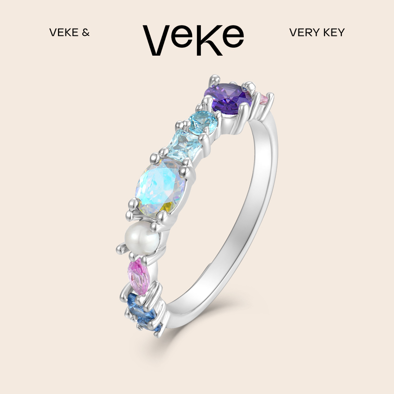 VEKE彩色锆石戒指小众时尚网