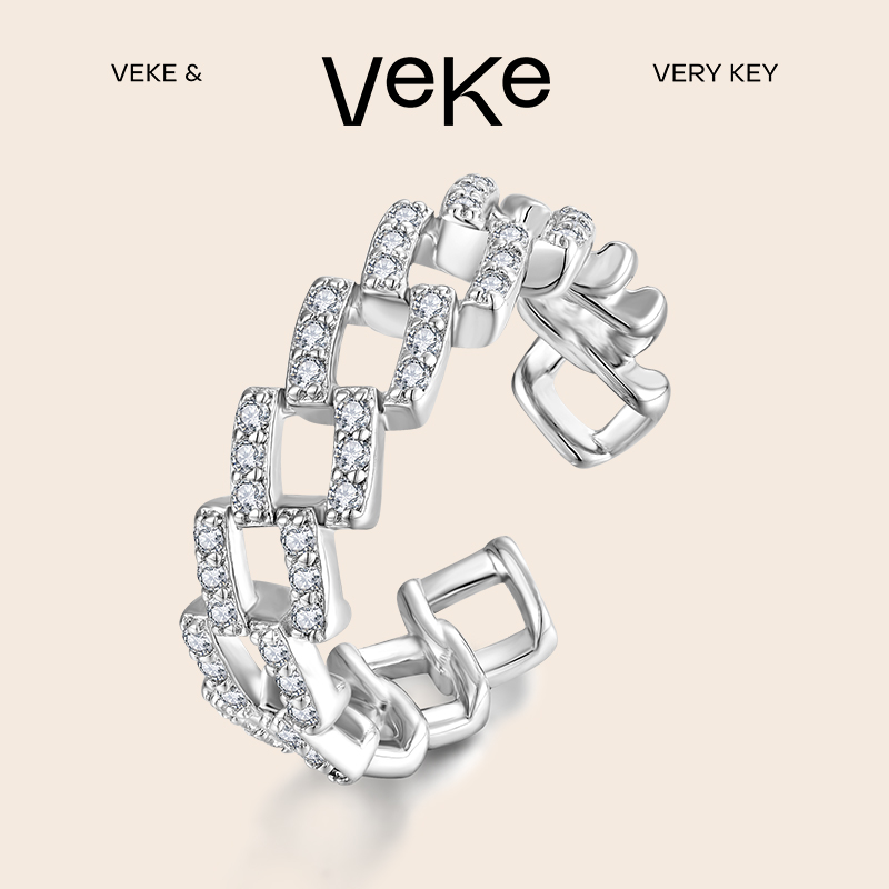 VEKE冷淡ins风戒指5A级锆石女
