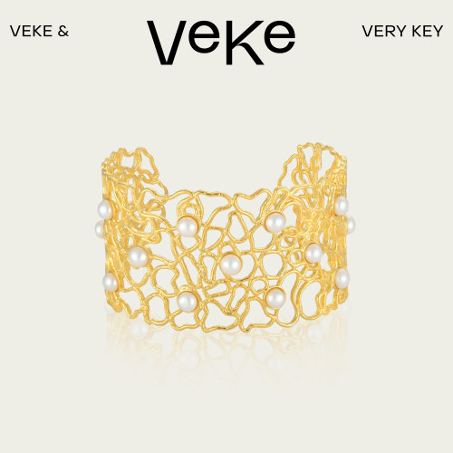 VEKE「浮光织网」淡水珍珠手镯镂空原创设计BR17244A