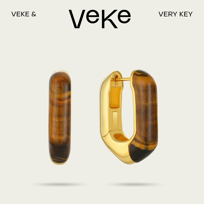 VEKE「Jupiter」时尚配饰虎眼石极简复古风金色耳环SE22821A