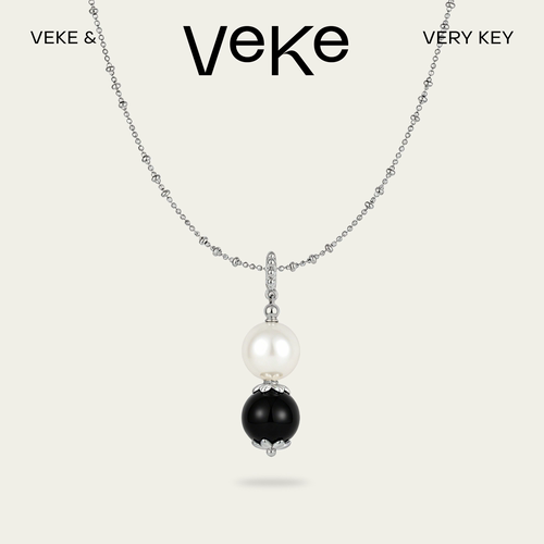 VEKE「对弈」珍珠黑玛瑙项链吊坠NC17050A
