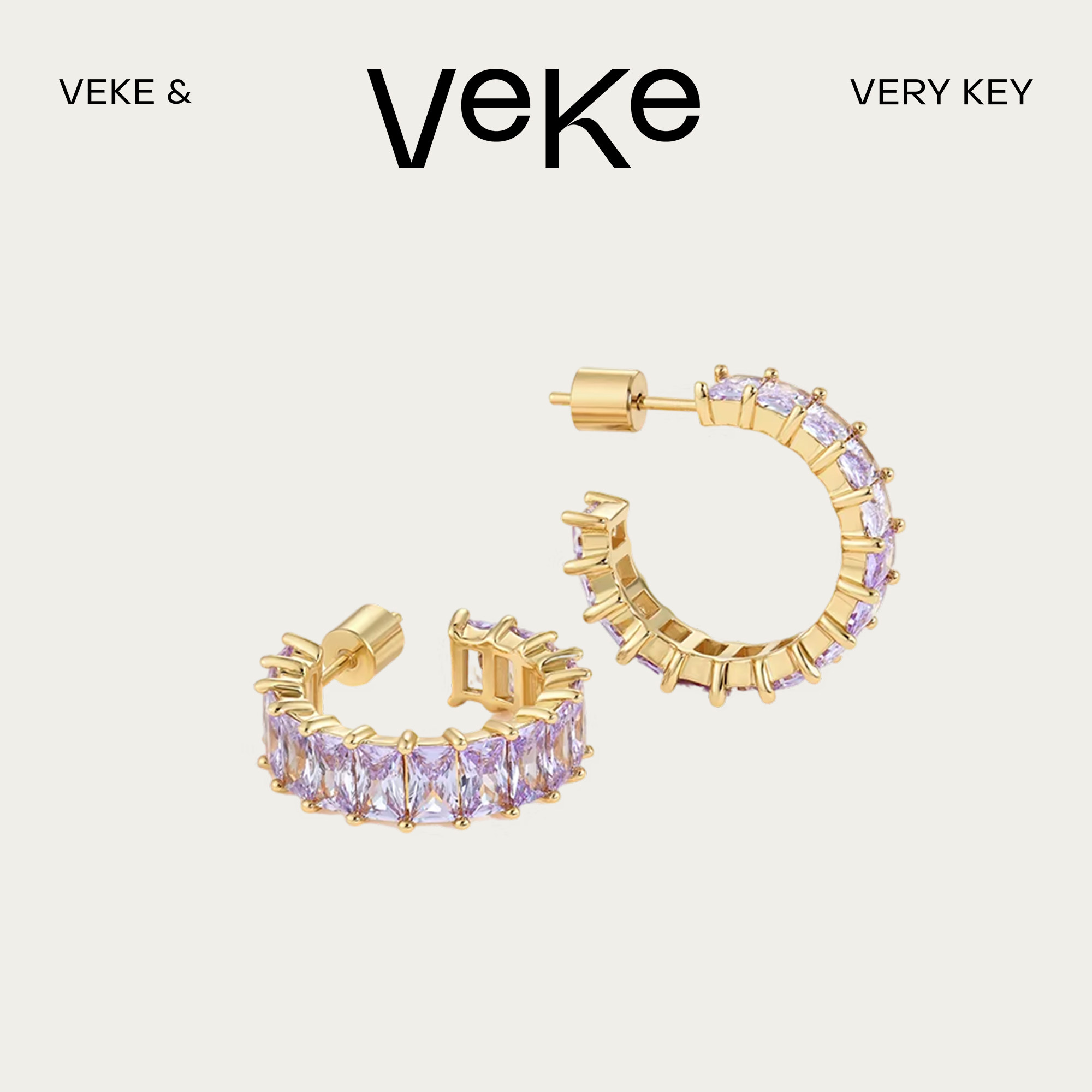 VEKE「水晶冕」紫色水晶锆石小众设计高级感耳环气质耳夹SE09981