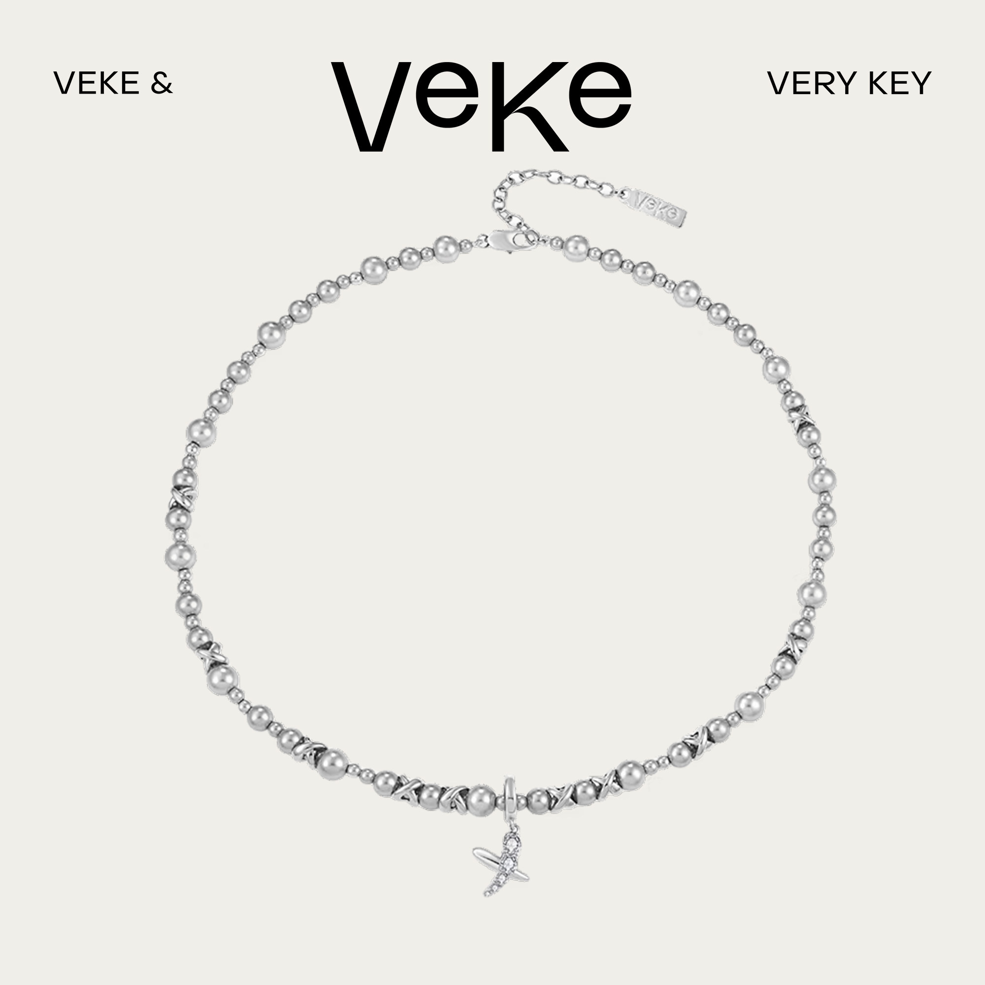 VEKE「风呤谣」灰珍珠项链清冷感优雅高级感珍珠项链女NC15848A