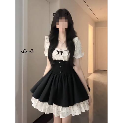 Bull0313【一个叁】古堡千金 法式少女连衣裙波点高级千金假两件