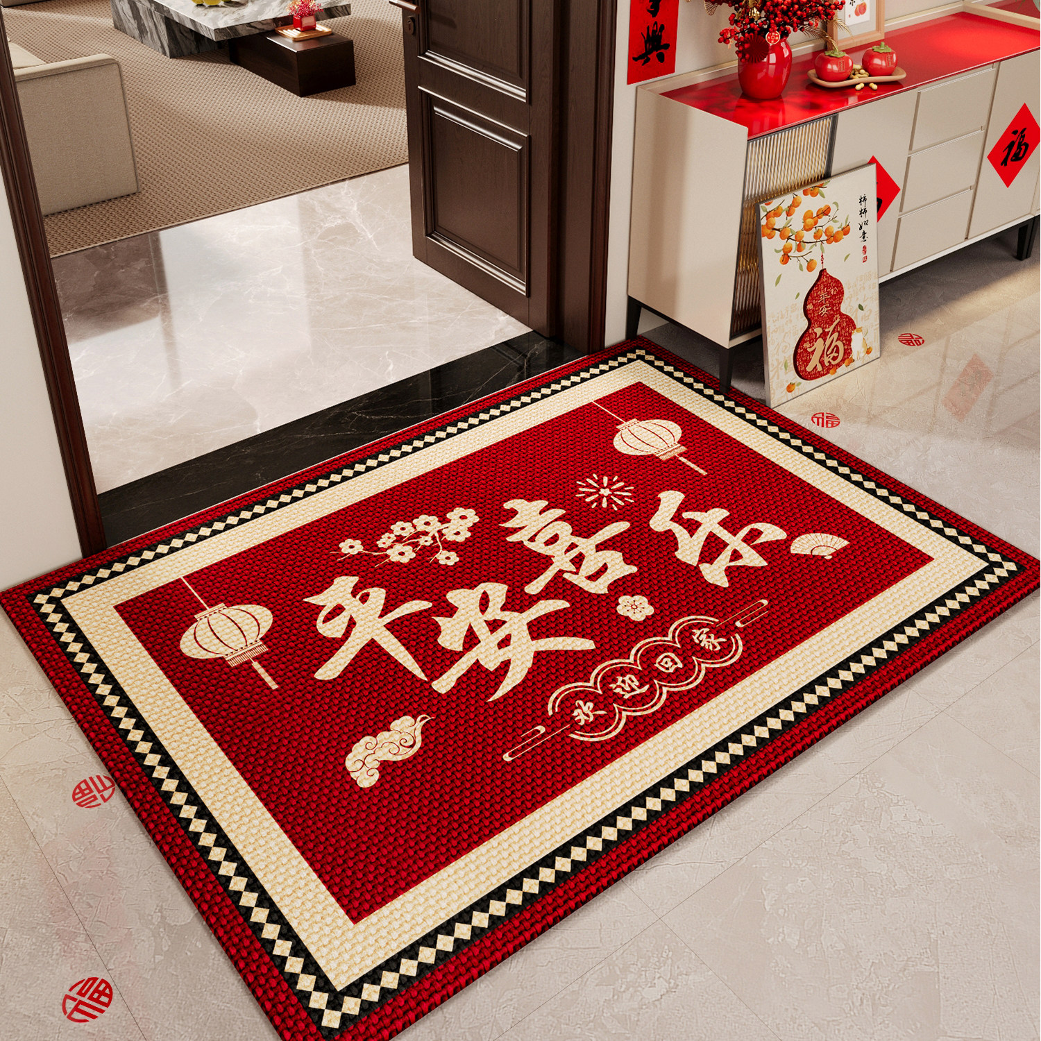 喜庆入户门地垫进门口门垫耐脏玄关脚垫可裁剪地毯红色家用脚踏垫,居家布艺,入户地垫,淘宝优惠券,粉丝福利购,淘宝优惠卷
