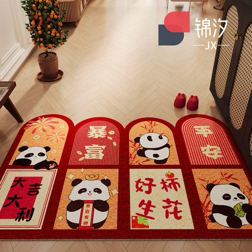红色喜庆入户门地垫进门脚垫丝圈高级感玄关门垫家用耐脏地毯垫