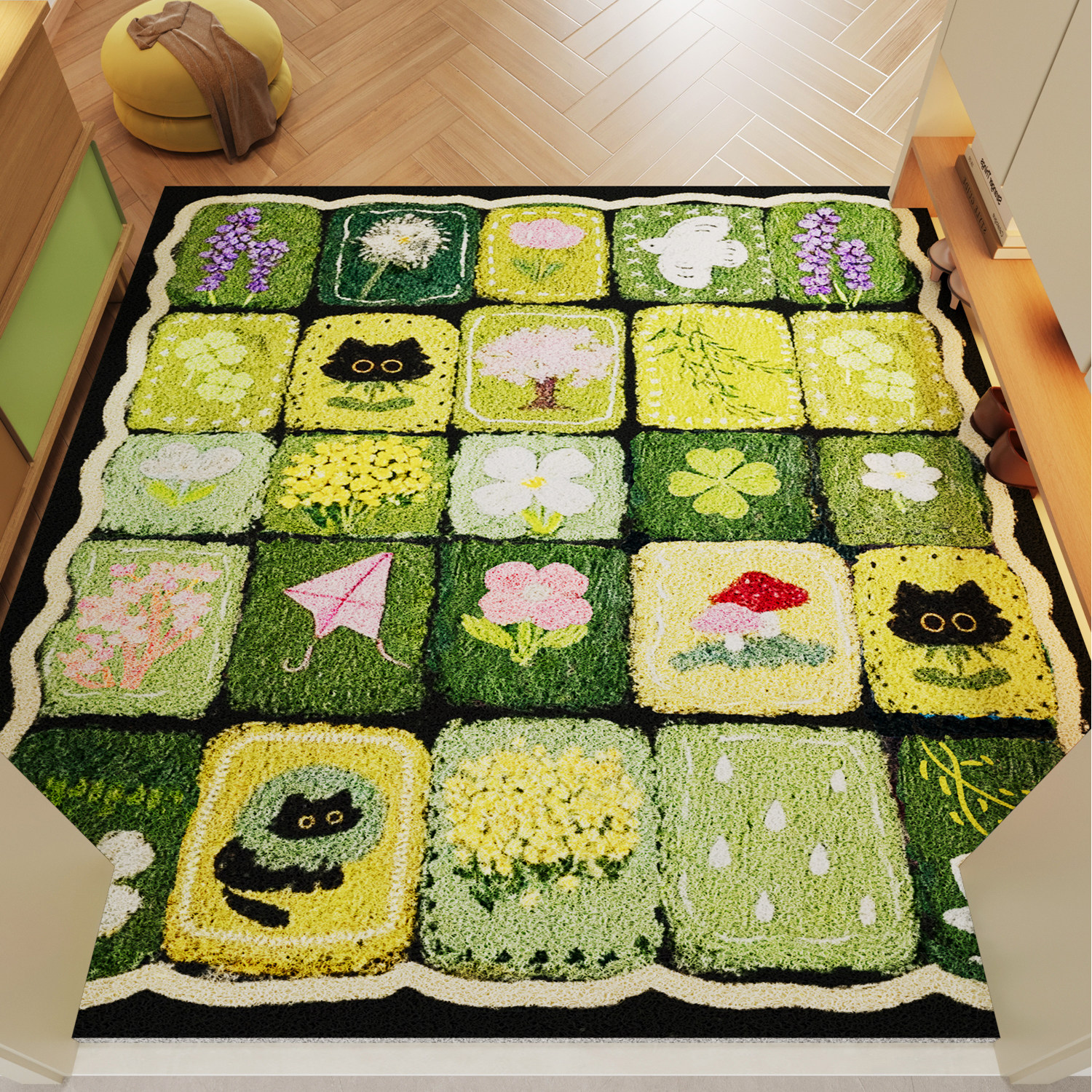 绿色花朵入户门地垫进门口地毯玄关脚垫防滑耐脏脚垫可裁剪脚踏垫,居家布艺,入户地垫,淘宝优惠券,粉丝福利购,淘宝优惠卷